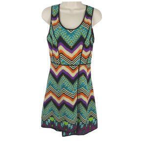 Dex 1963 Brand Dress XS Zig Zag Stretch Print Faux Wrap Sleeveless Scoop Neck